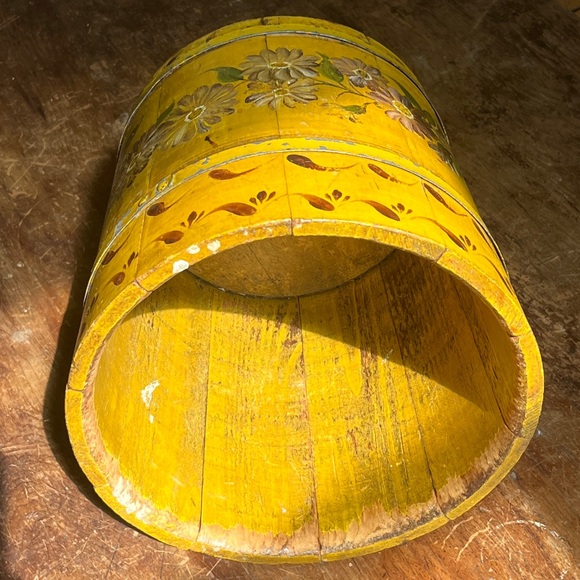 SOLD Folk Art Hand Painted Wooden Bucket Antique Sap Bucket Primitive Shaker Box - Picture 4 of 10